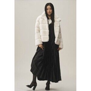 Anthropologie NVLT Jacket White Eva Bold Stripe Faux Fur Cozy Preppy Large NWT
